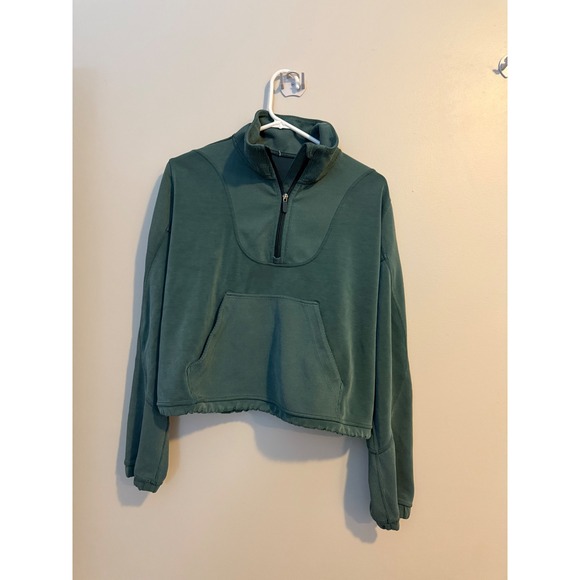 lululemon athletica Tops - Lululemon Cropped Quarter Zip Sweatshirt Teal Corduroy Accents Pullover Women's